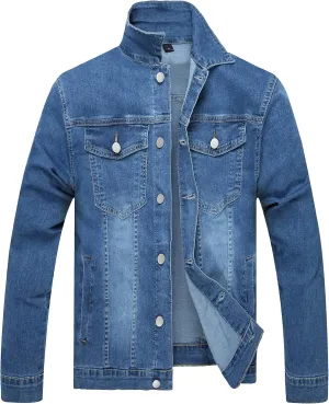 LZLER Mens Denim Jacket Stretchy Slim Fit Long Sleeve Jean Jacket for Men
