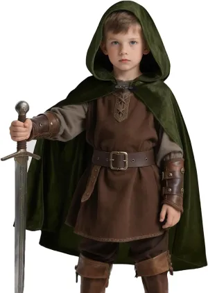 MCJC Medieval Hooded Cape, Kids Renaissance Cosplay Cloak,Wizard Costume