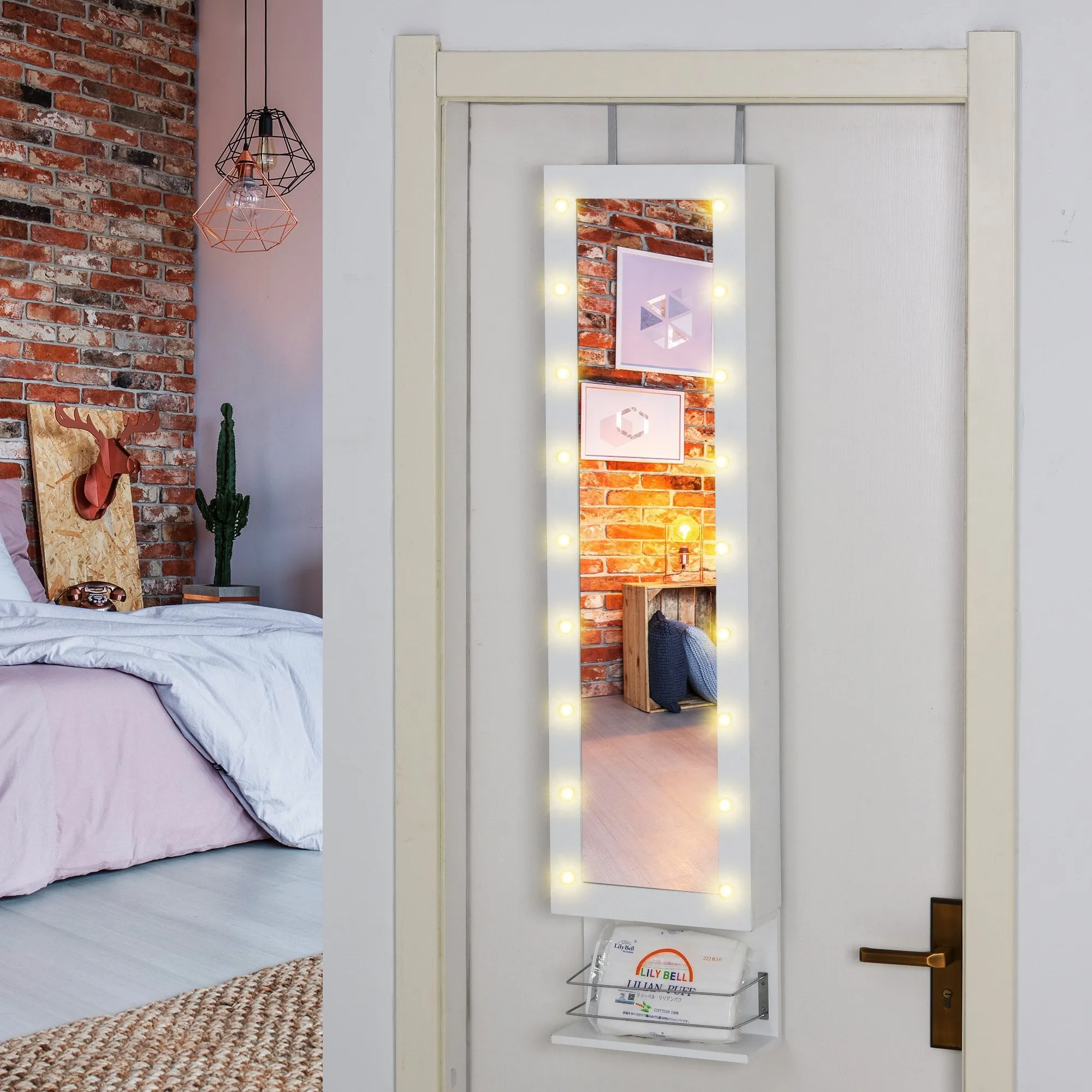 MDF 18-LED Light Glass Mirror Jewellery Cabinet White