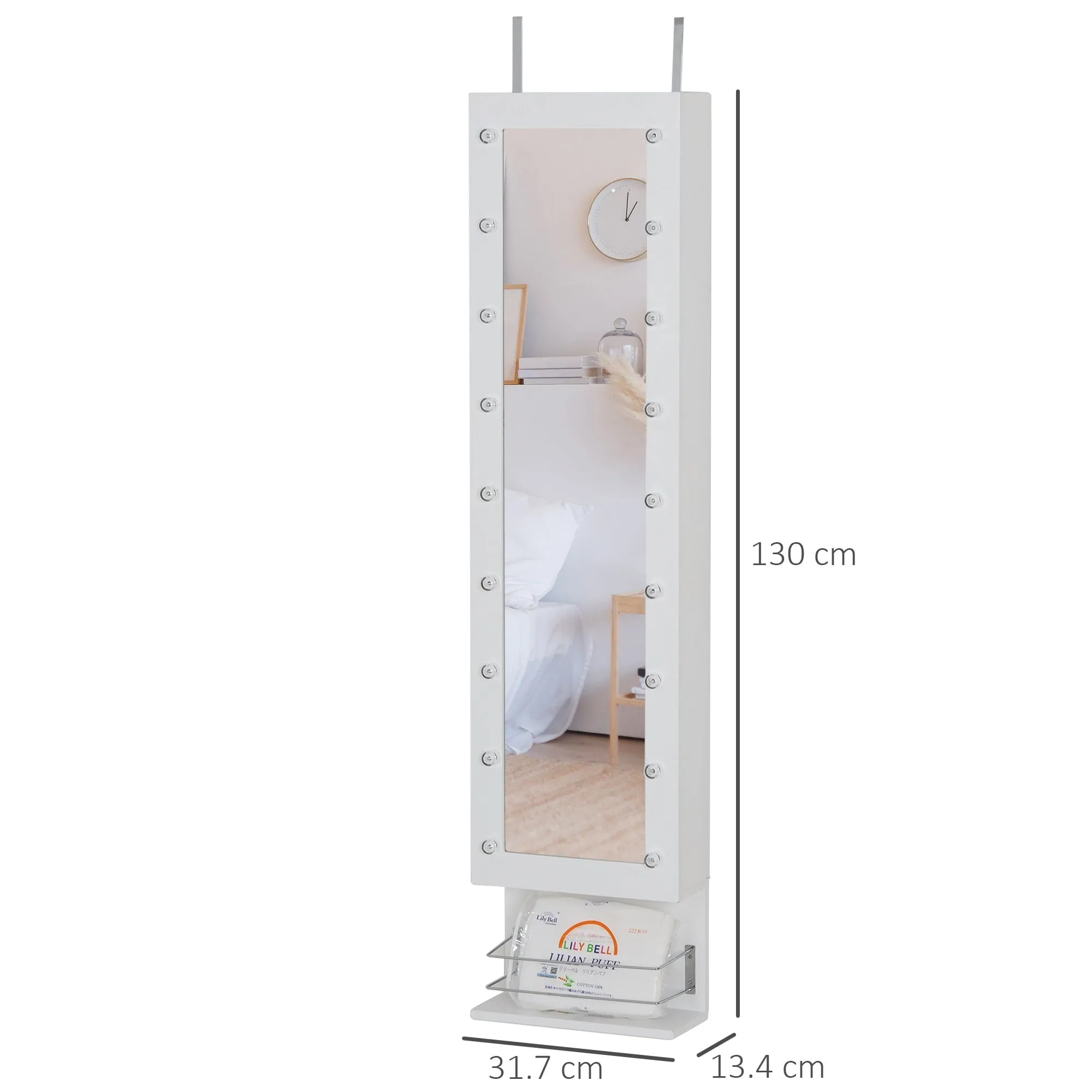 MDF 18-LED Light Glass Mirror Jewellery Cabinet White