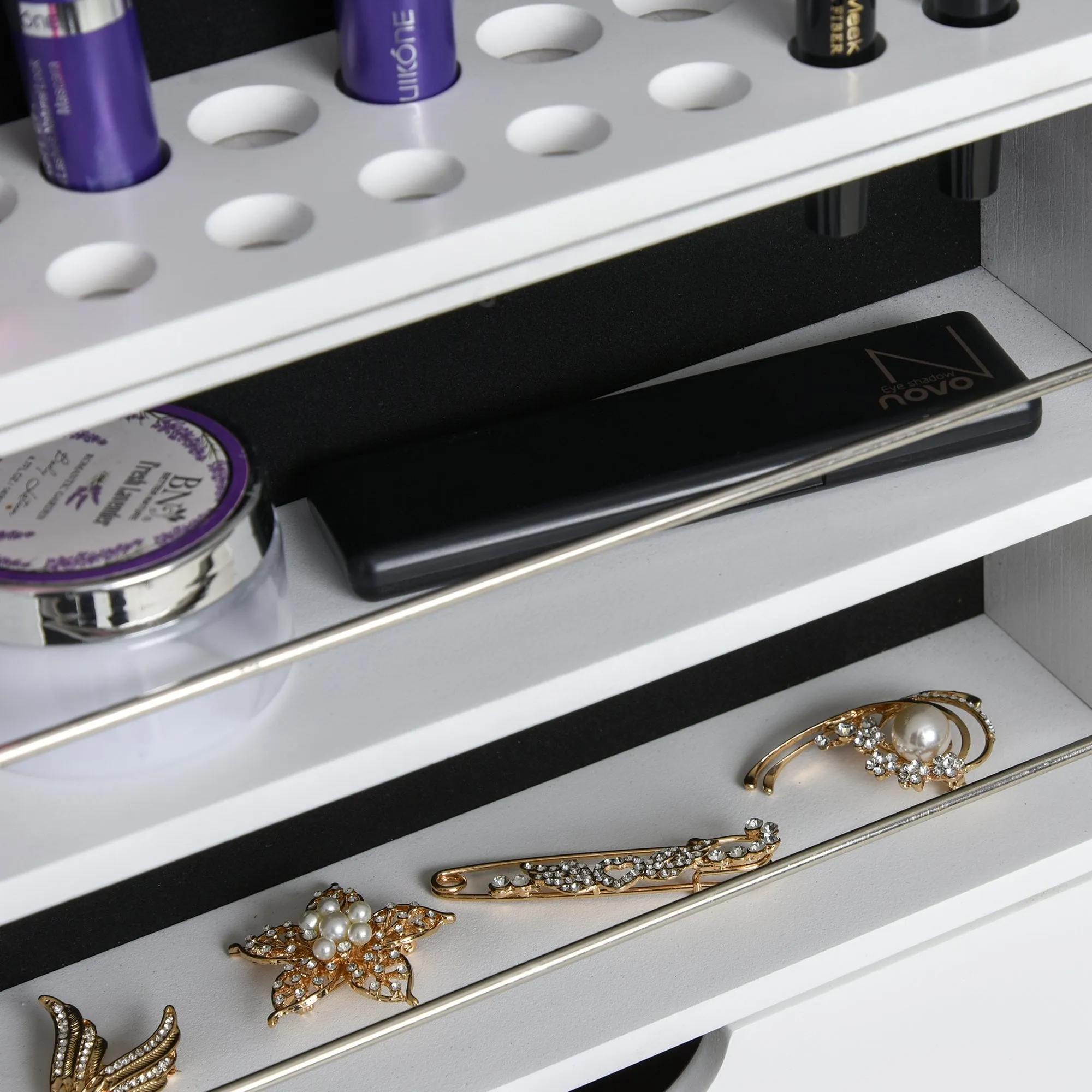 MDF 18-LED Light Glass Mirror Jewellery Cabinet White