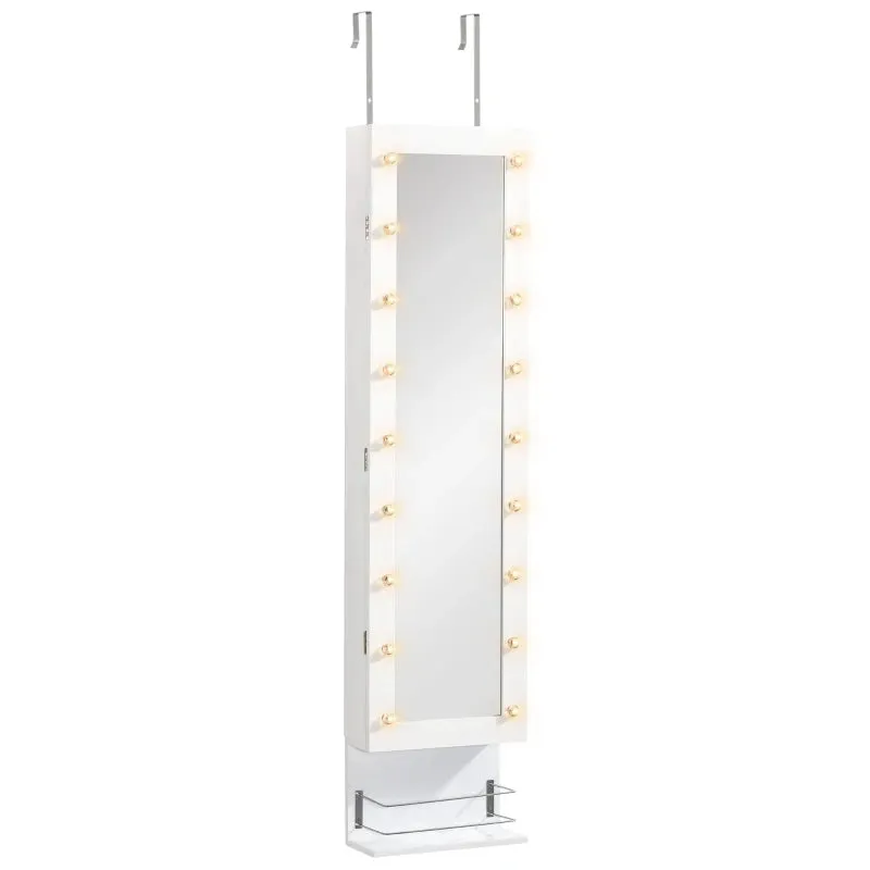 MDF 18-LED Light Glass Mirror Jewellery Cabinet White
