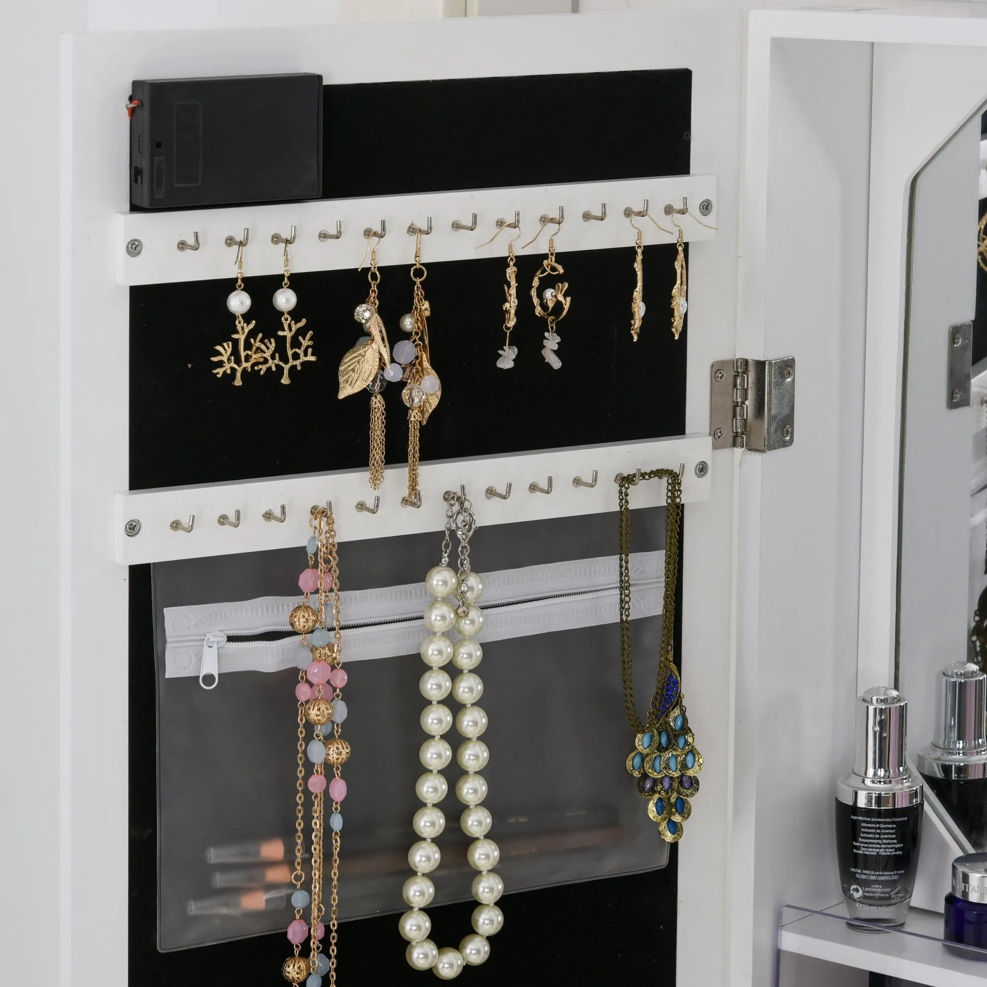 MDF 18-LED Light Glass Mirror Jewellery Cabinet White