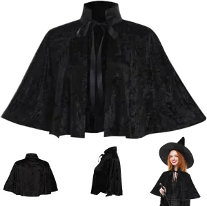 Medieval Shawl,Black Velvet Cape Wraps Costume Lace Gothic Lolita Cloak for Party