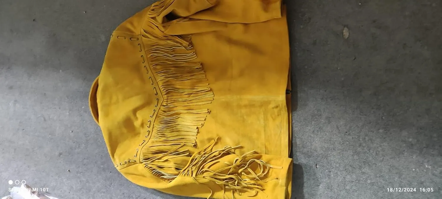Mens 100% Cowboy Handmade Suede Leather Western Jacket with Fringe and Beaded Native American Jacket Coat