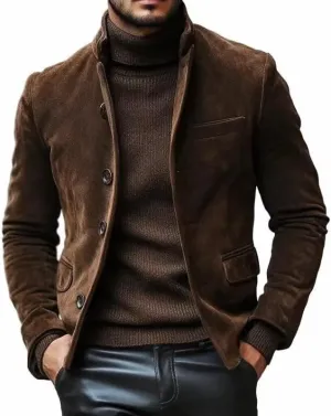 Mens Casual Sport Coats Suede Jacket Soild Colors Single Breasted Suit