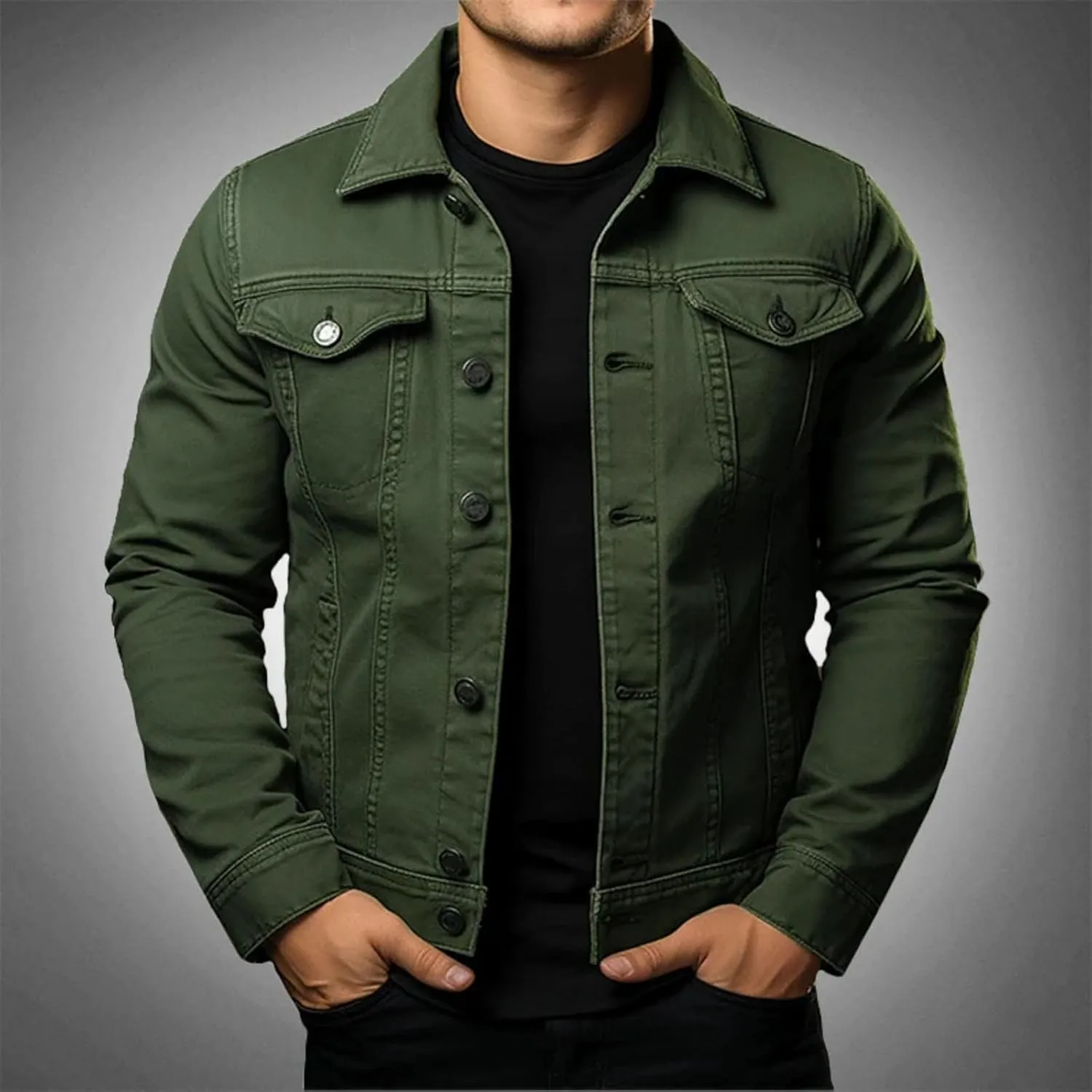Mens Denim Jacket Lightweight Casual Lapel Button Down Cozy Shirts Jackets Fall Winer Cargo Jean Jacket with Pocket