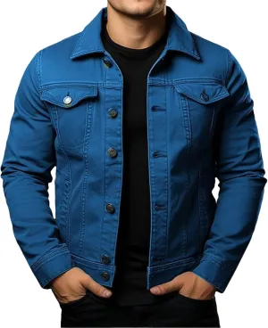 Mens Denim Jacket Lightweight Casual Lapel Button Down Cozy Shirts Jackets Fall Winer Cargo Jean Jacket with Pocket