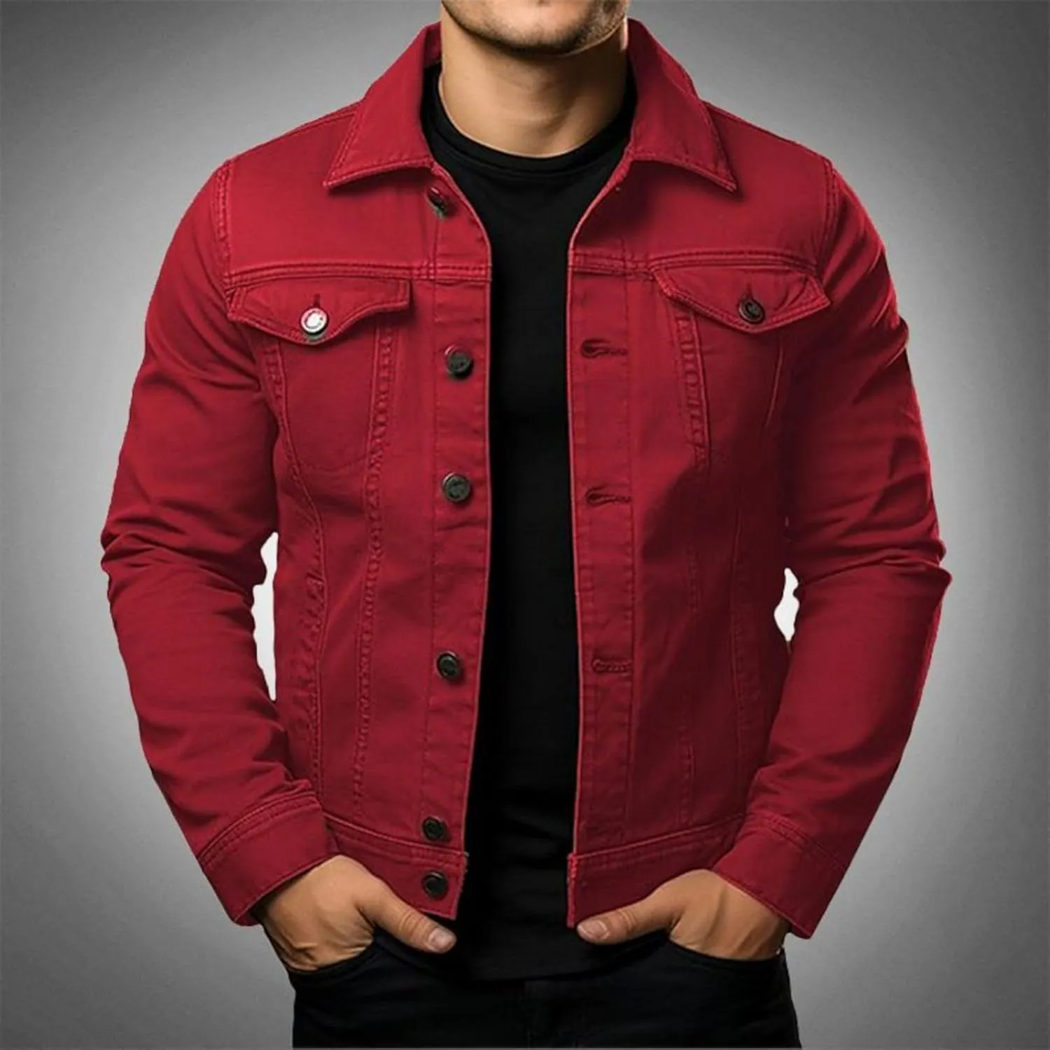 Mens Denim Jacket Lightweight Casual Lapel Button Down Cozy Shirts Jackets Fall Winer Cargo Jean Jacket with Pocket