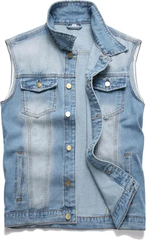 Men's Denim Vest battle vest With Lapel Sleeveless Button Pocket Slim Fit Fashionable Retro Men's Jean Vest Jacket