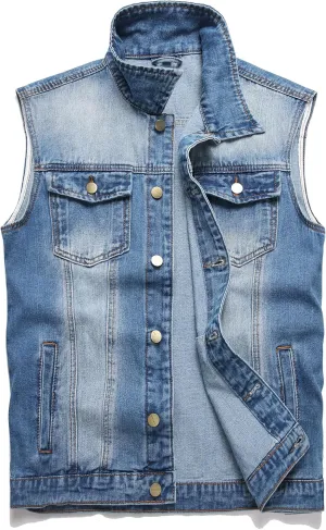 Men's Denim Vest battle vest With Lapel Sleeveless Button Pocket Slim Fit Fashionable Retro Men's Jean Vest Jacket