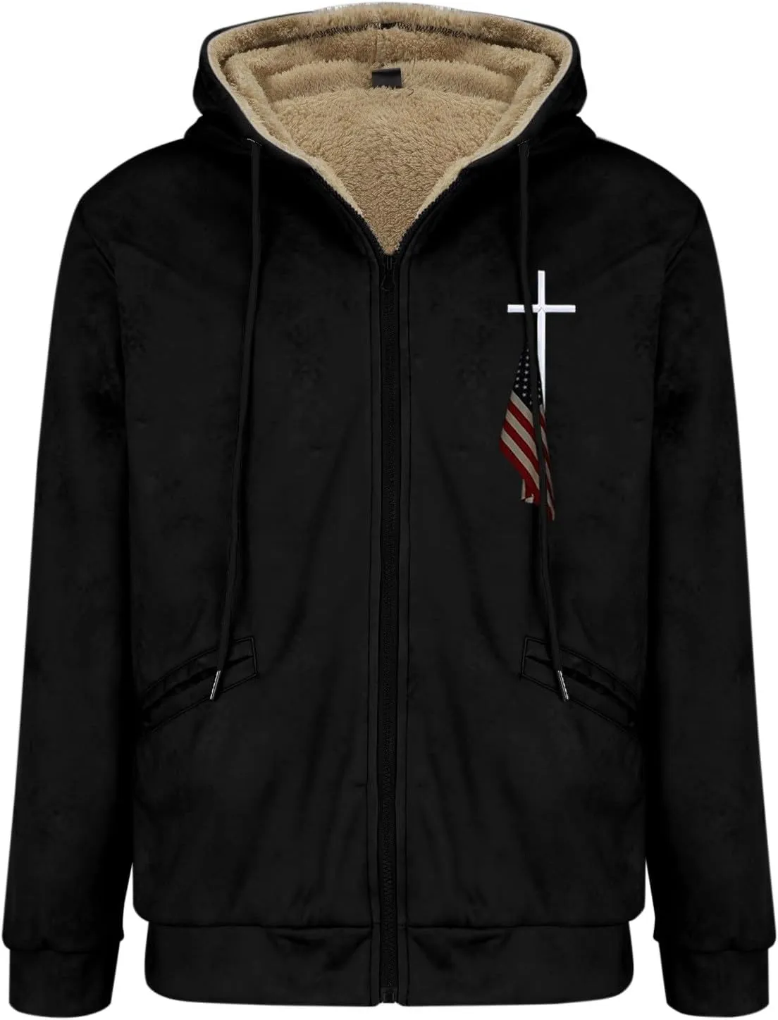 Mens Fleece Jacket 3D Printed Flag Hooded Brown Zipper Personalized Casual Cotton Jacket Men Shorts China Jacket Men