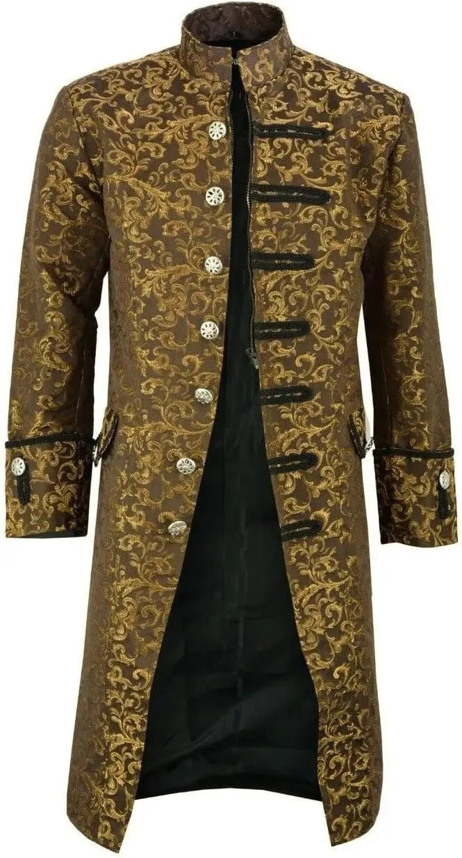 Men's Jacket Velvet Goth Steampunk Victorian Gold Brocade Frock Coat Handmade/USA