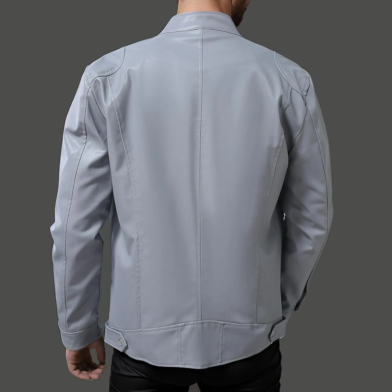 Men's Leather Bomber Jacket Lightweight Spring Fall Casual Windbreaker Full Zip Long Sleeve Outwear Plus Size Coat