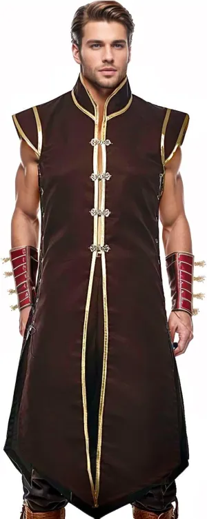 Mens Medieval Viking Vest, Vintage Sleeveless Jacket Long Knight Surcoat Renaissance Waistcoat Costume