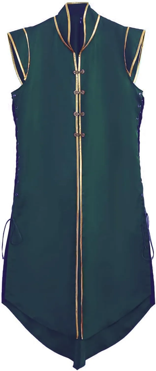 Mens Medieval Viking Vest, Vintage Sleeveless Jacket Long Knight Surcoat Renaissance Waistcoat Costume