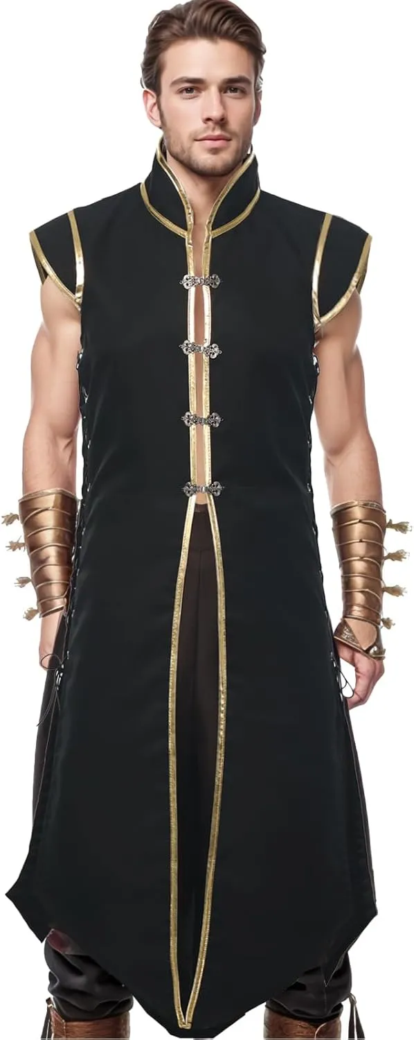 Mens Medieval Viking Vest, Vintage Sleeveless Jacket Long Knight Surcoat Renaissance Waistcoat Costume