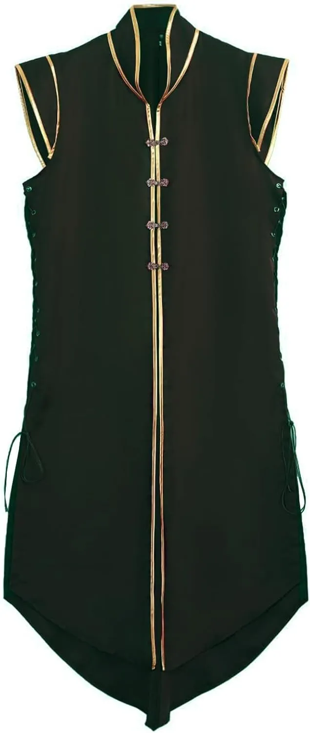 Mens Medieval Viking Vest, Vintage Sleeveless Jacket Long Knight Surcoat Renaissance Waistcoat Costume
