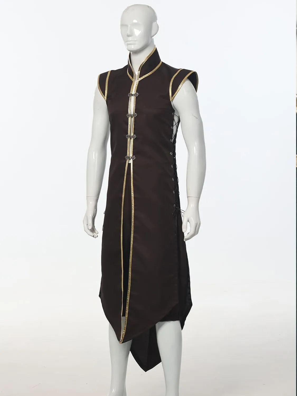 Mens Medieval Viking Vest, Vintage Sleeveless Jacket Long Knight Surcoat Renaissance Waistcoat Costume