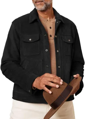 Men's Suede Leather Jacket - Western Style Cowboy Trucker Leather Jackets for Adult Outerwear