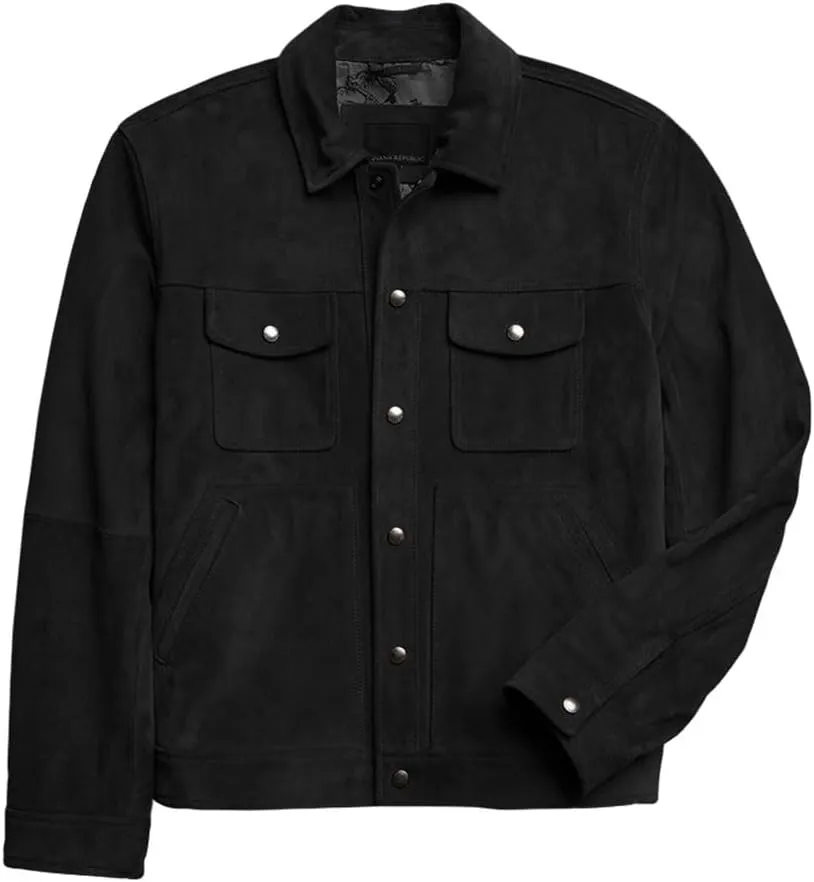 Men's Suede Leather Jacket - Western Style Cowboy Trucker Leather Jackets for Adult Outerwear