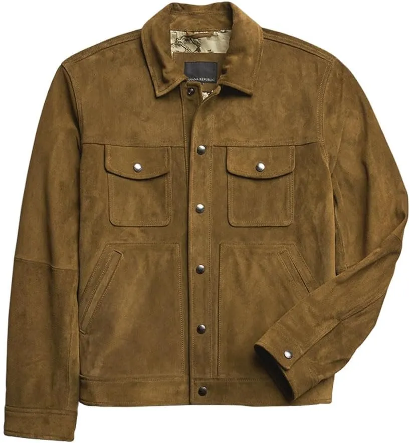 Men's Suede Leather Jacket - Western Style Cowboy Trucker Leather Jackets for Adult Outerwear