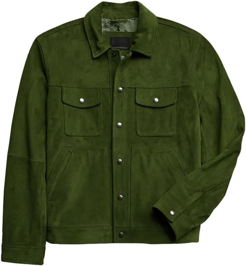 Men's Suede Leather Jacket - Western Style Cowboy Trucker Leather Jackets for Adult Outerwear