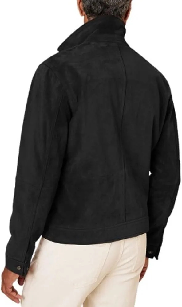 Men's Suede Leather Jacket - Western Style Cowboy Trucker Leather Jackets for Adult Outerwear