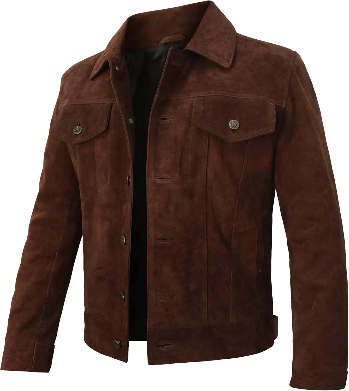 Men's Suede Leather Jacket - Western Style Cowboy Trucker Leather Jackets for Adult Outerwear