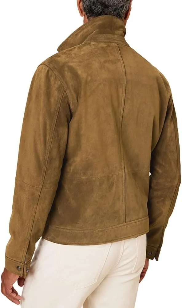 Men's Suede Leather Jacket - Western Style Cowboy Trucker Leather Jackets for Adult Outerwear