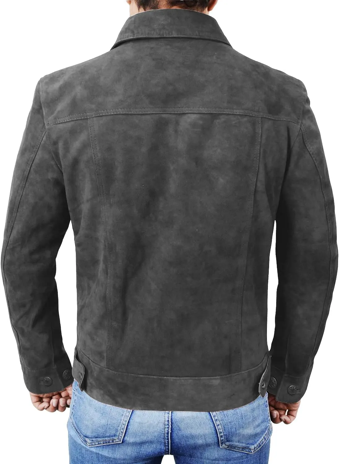 Men's Suede Leather Jacket - Western Style Cowboy Trucker Leather Jackets for Adult Outerwear