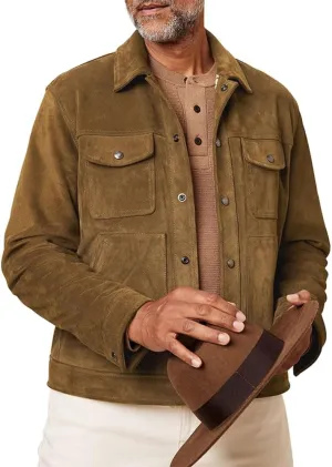 Men's Suede Leather Jacket - Western Style Cowboy Trucker Leather Jackets for Adult Outerwear