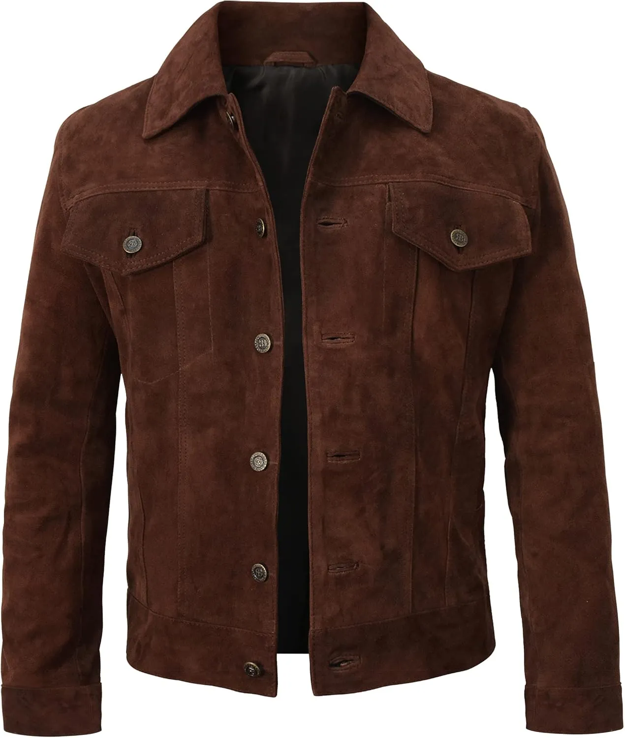 Men's Suede Leather Jacket - Western Style Cowboy Trucker Leather Jackets for Adult Outerwear