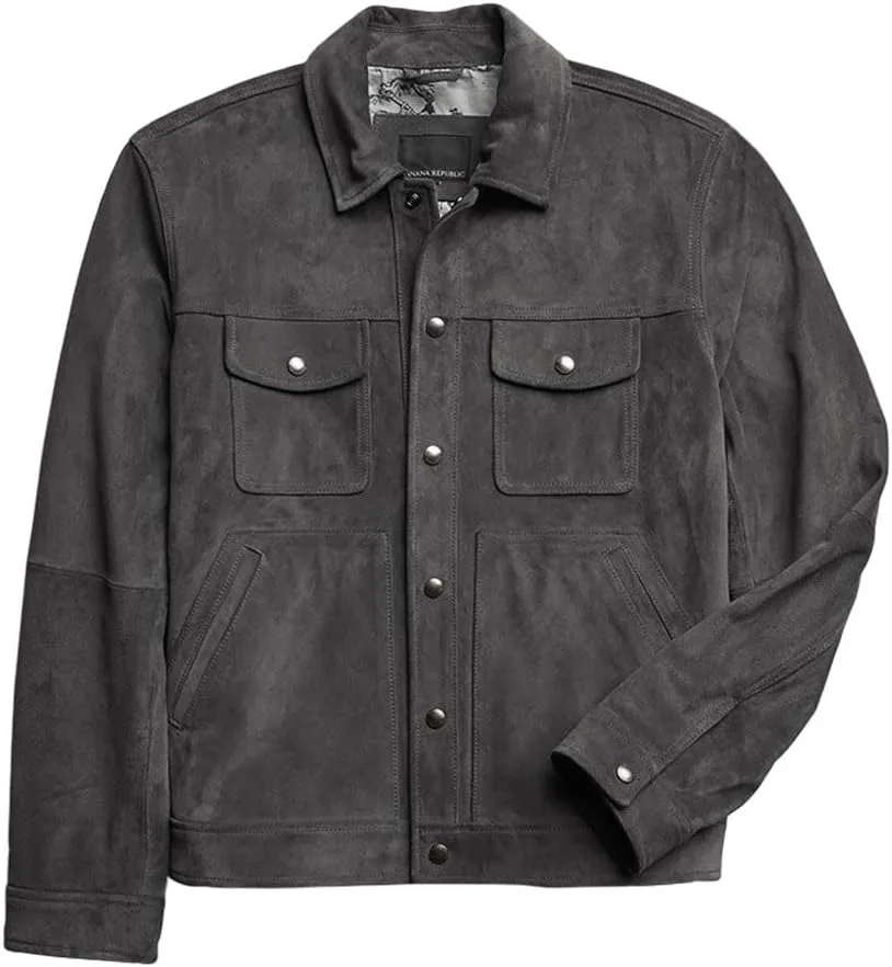 Men's Suede Leather Jacket - Western Style Cowboy Trucker Leather Jackets for Adult Outerwear