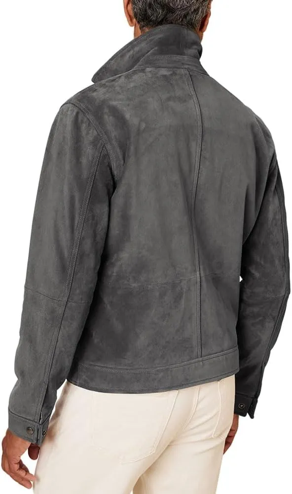 Men's Suede Leather Jacket - Western Style Cowboy Trucker Leather Jackets for Adult Outerwear