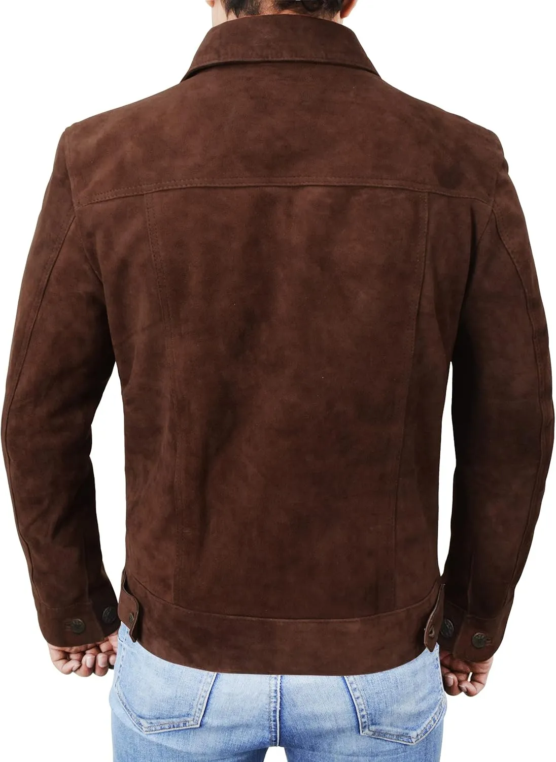 Men's Suede Leather Jacket - Western Style Cowboy Trucker Leather Jackets for Adult Outerwear