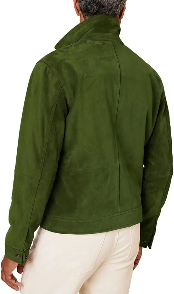 Men's Suede Leather Jacket - Western Style Cowboy Trucker Leather Jackets for Adult Outerwear