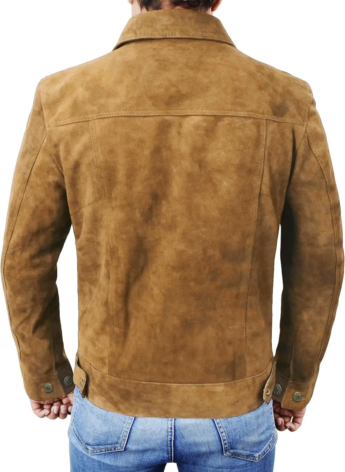 Men's Suede Leather Jacket - Western Style Cowboy Trucker Leather Jackets for Adult Outerwear
