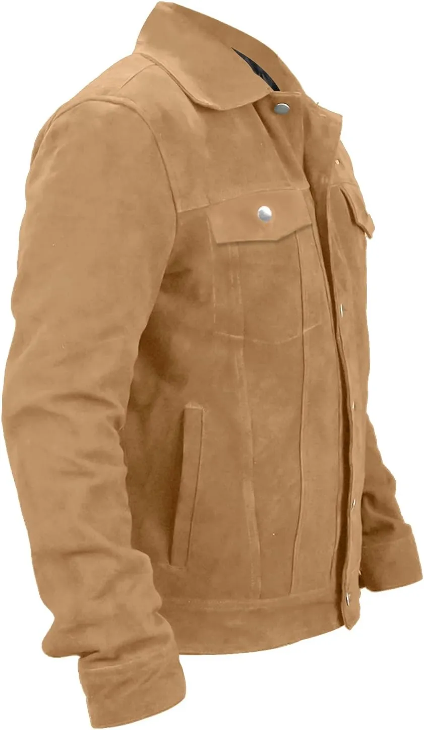 Mens Suede Leather Tracker Jacket - Classic Motorcycle Western Leather Jacket