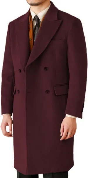 Mens Trench Overcoat Long Jacket Peak Lapel Slim Fit Double Breasted Classic Fall Winter Topcoat