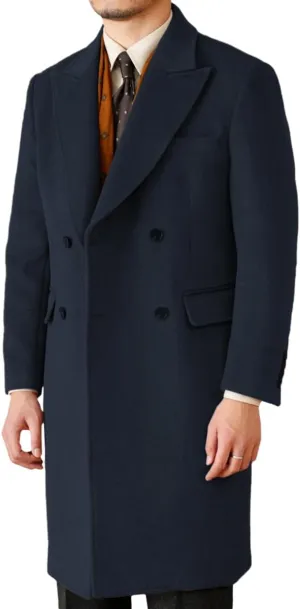 Mens Trench Overcoat Long Jacket Peak Lapel Slim Fit Double Breasted Classic Fall Winter Topcoat