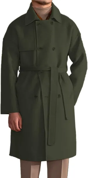 Mens Trench Overcoat Wool Blend Long Pea Coat Double Breasted Fall Winter Trendy Topcoat with Belt