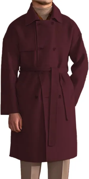 Mens Trench Overcoat Wool Blend Long Pea Coat Double Breasted Fall Winter Trendy Topcoat with Belt