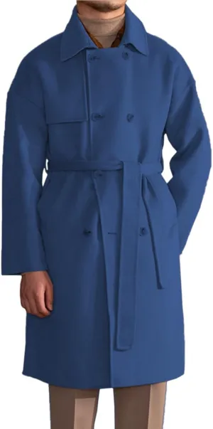 Mens Trench Overcoat Wool Blend Long Pea Coat Double Breasted Fall Winter Trendy Topcoat with Belt