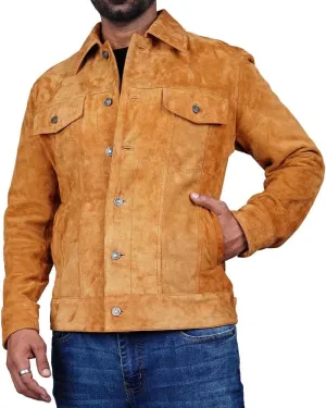 Mens Trucker Suede Leather Jacket Western Style Cowboy Suede Leather Jacket for Mens