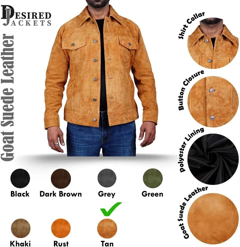 Mens Trucker Suede Leather Jacket Western Style Cowboy Suede Leather Jacket for Mens