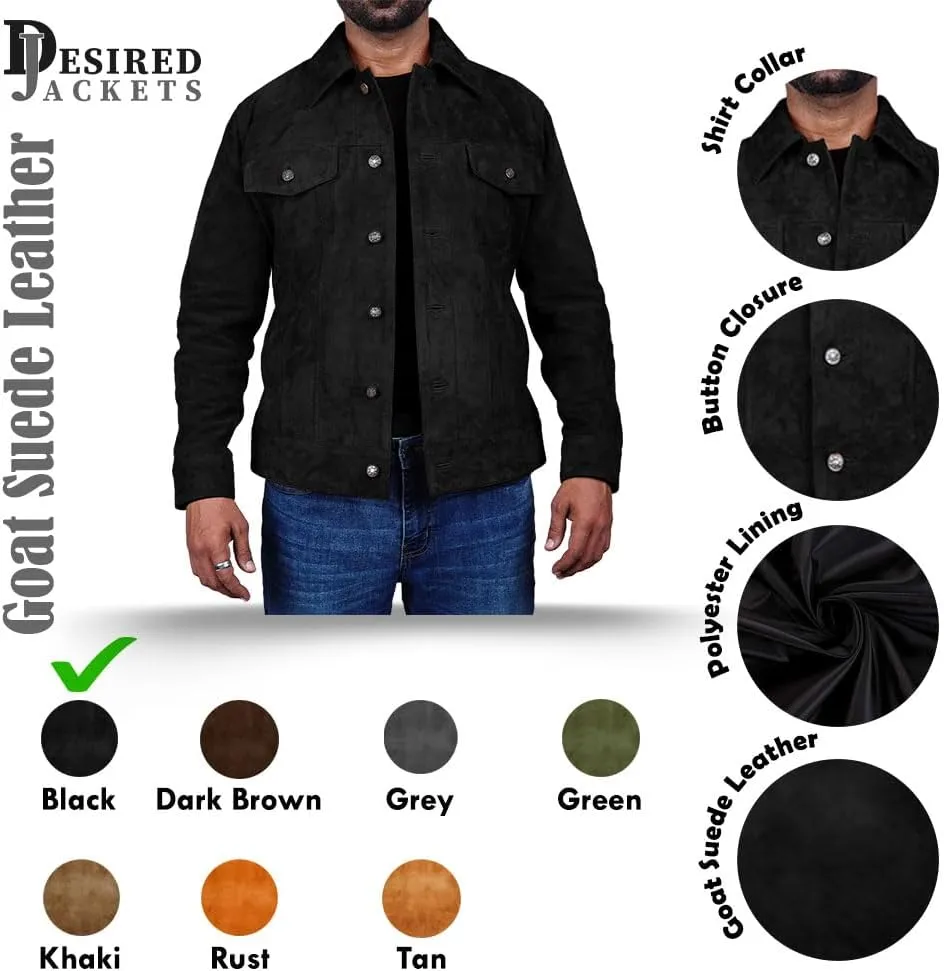 Mens Trucker Suede Leather Jacket Western Style Cowboy Suede Leather Jacket for Mens