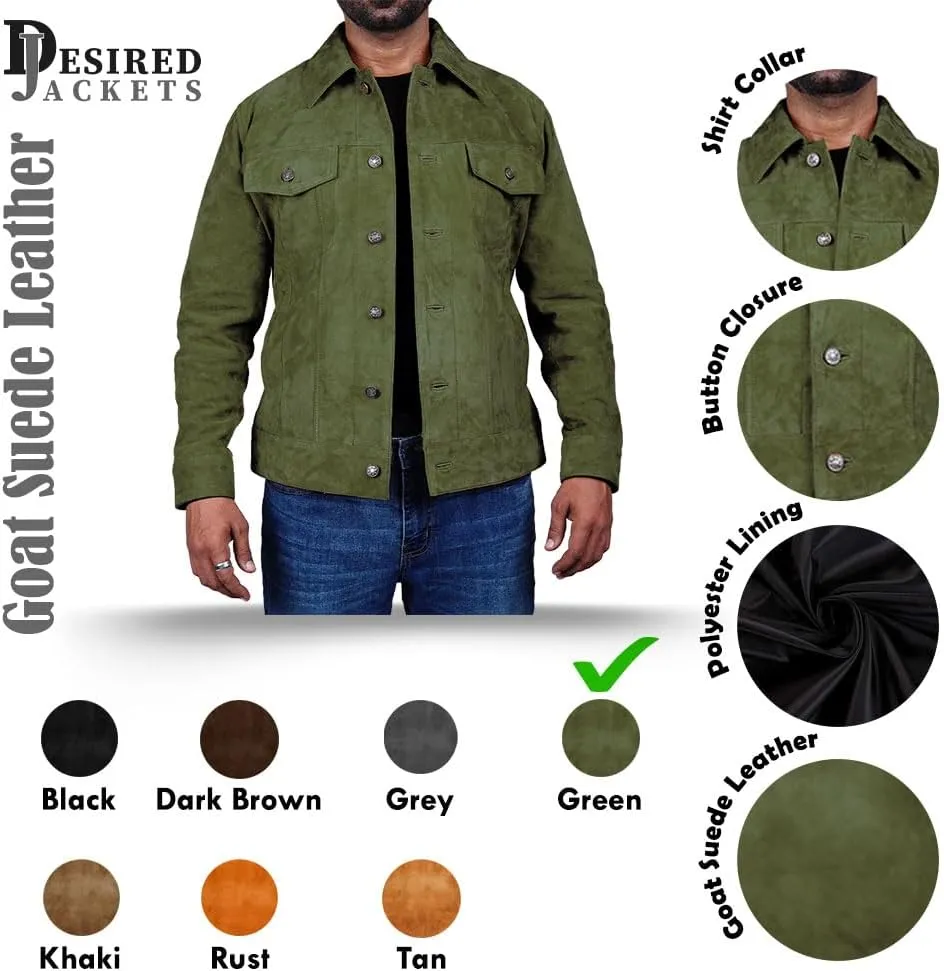 Mens Trucker Suede Leather Jacket Western Style Cowboy Suede Leather Jacket for Mens