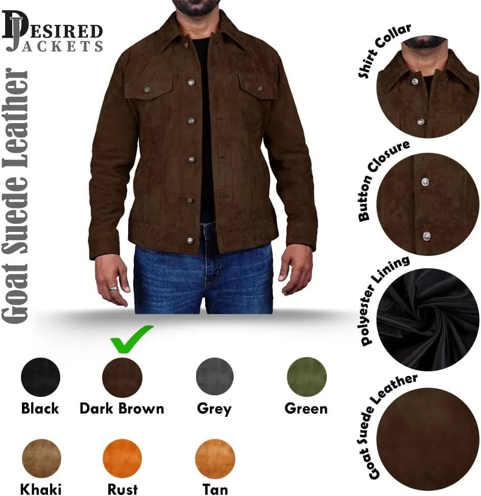 Mens Trucker Suede Leather Jacket Western Style Cowboy Suede Leather Jacket for Mens