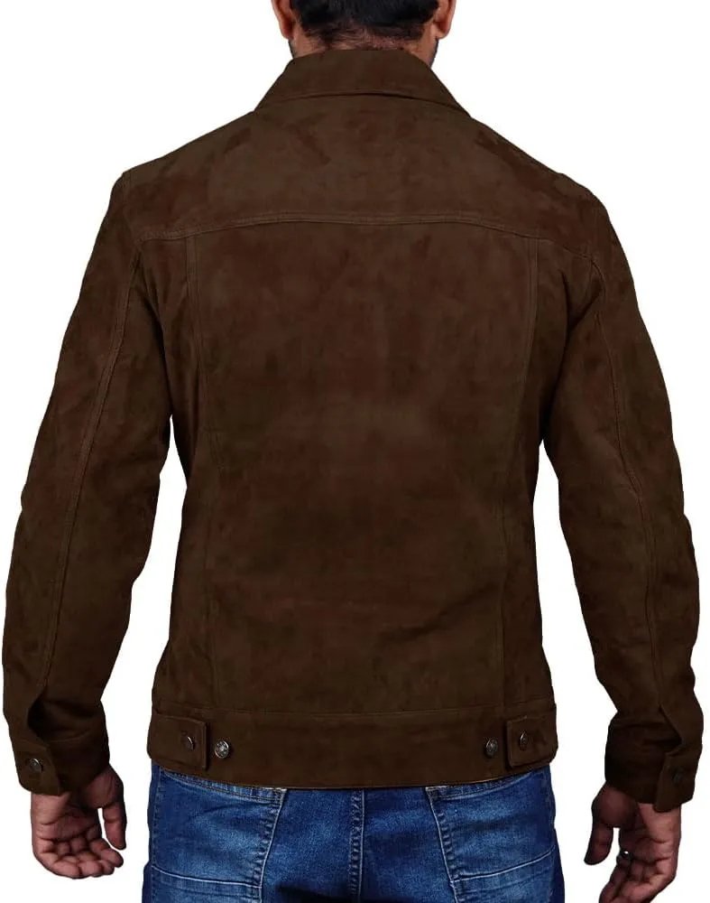 Mens Trucker Suede Leather Jacket Western Style Cowboy Suede Leather Jacket for Mens
